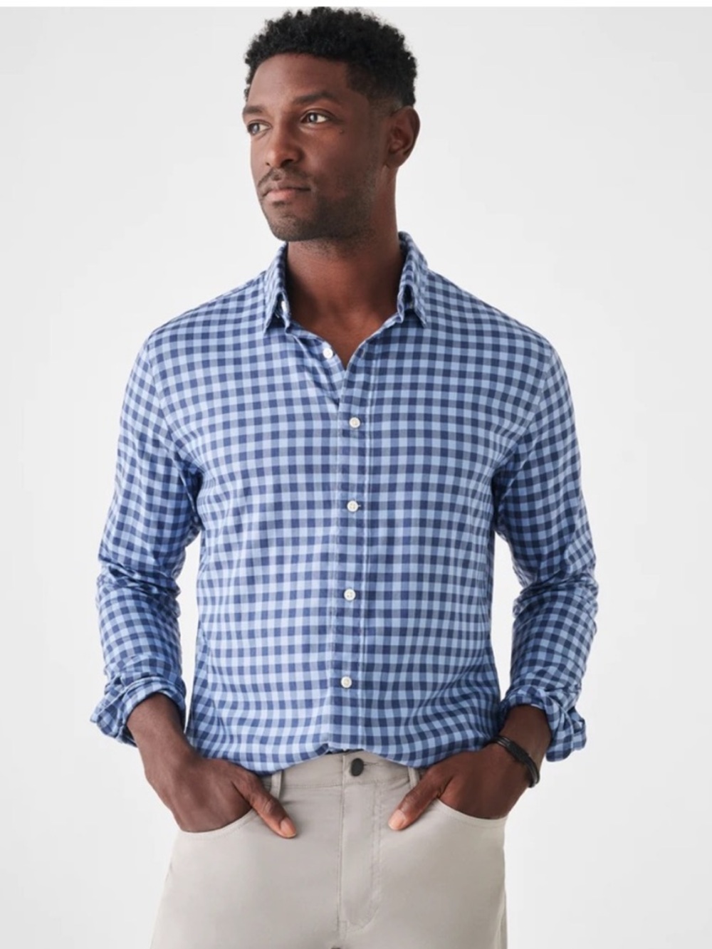 Faherty ||‎ The Movement Shirt in Azure Night Plaid Blue Gingham Large
